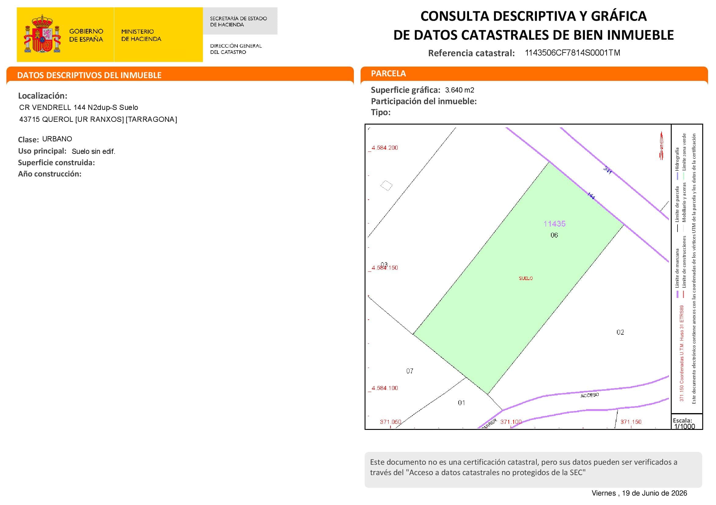 Terreny urbanitzable en venda a Querol, Tarragona, amb superfície de 3.60 m², ideal per a projectes immobiliaris, amb accés i ubicació privilegiada.